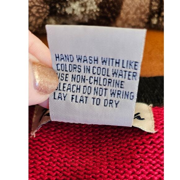 Vintage Timberlea Ramie Oversize Button Knit Cat Cardigan Sweater Women Sz S Red - Picture 8 of 8